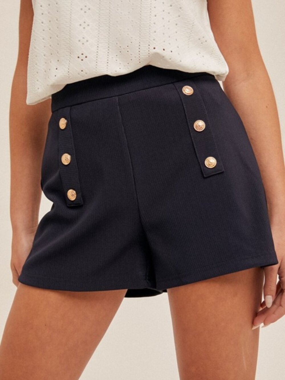 NWT Hem & Thread Navy Ottoman Shorts Gold Crest Buttons Side Zip (S/M/L) - Picture 3 of 5